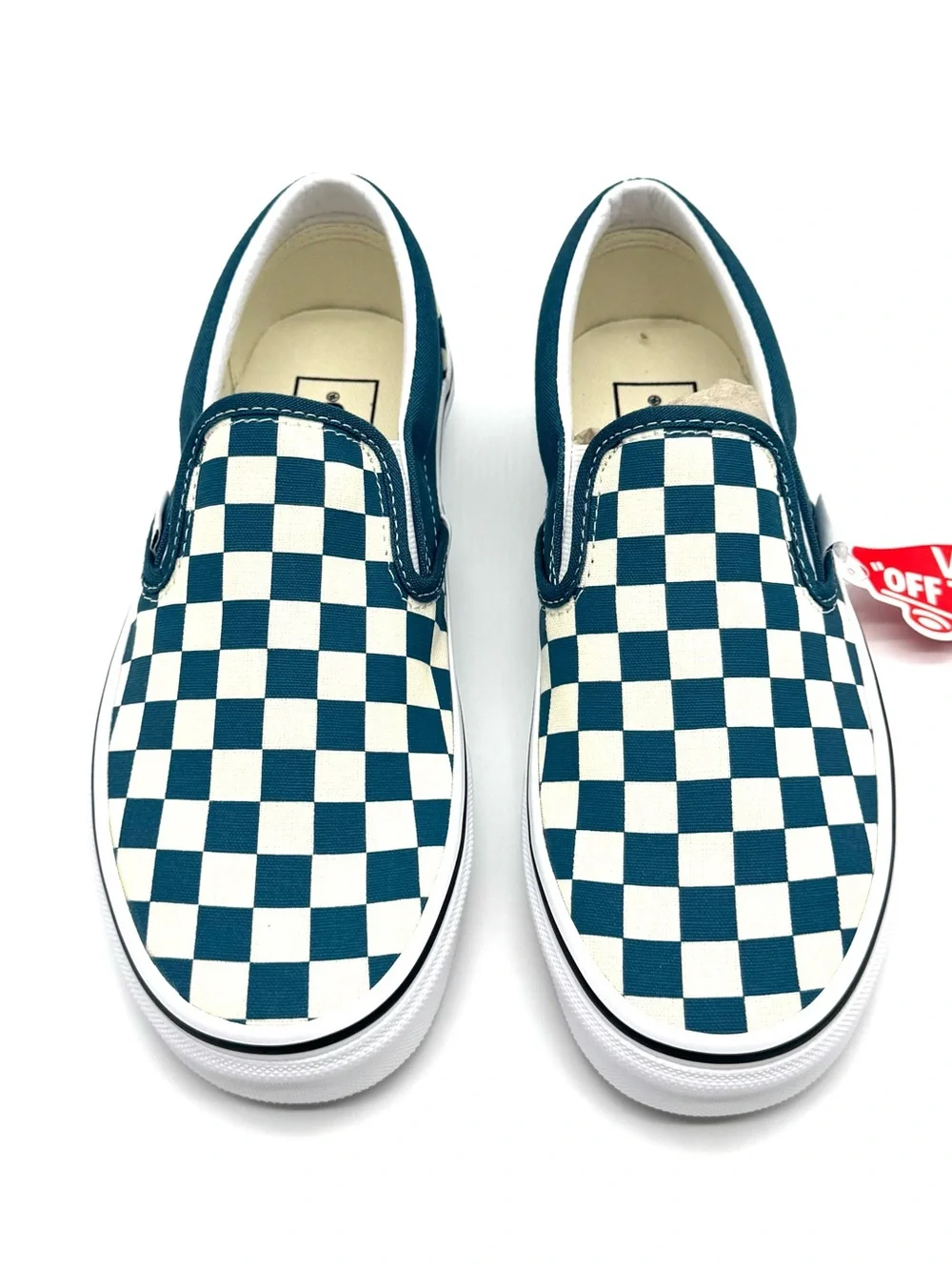 Women's Classic Slip-On Vans - Checkered Blue